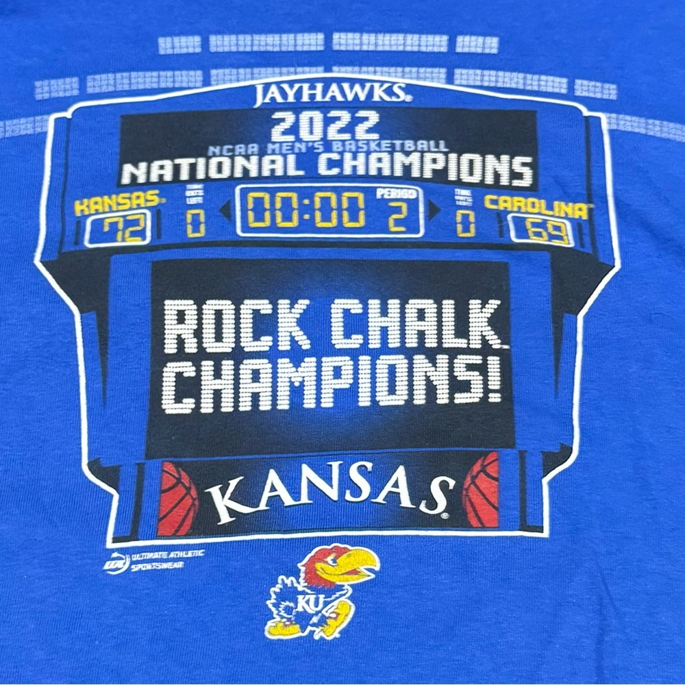 NCAA - Kansas/ KU 2022 National Championship Basketball Blue T-Shirt 2XL